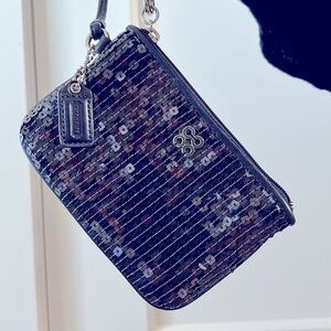 Coach Blue Sequin Wristlet Clutch Bag NWOT